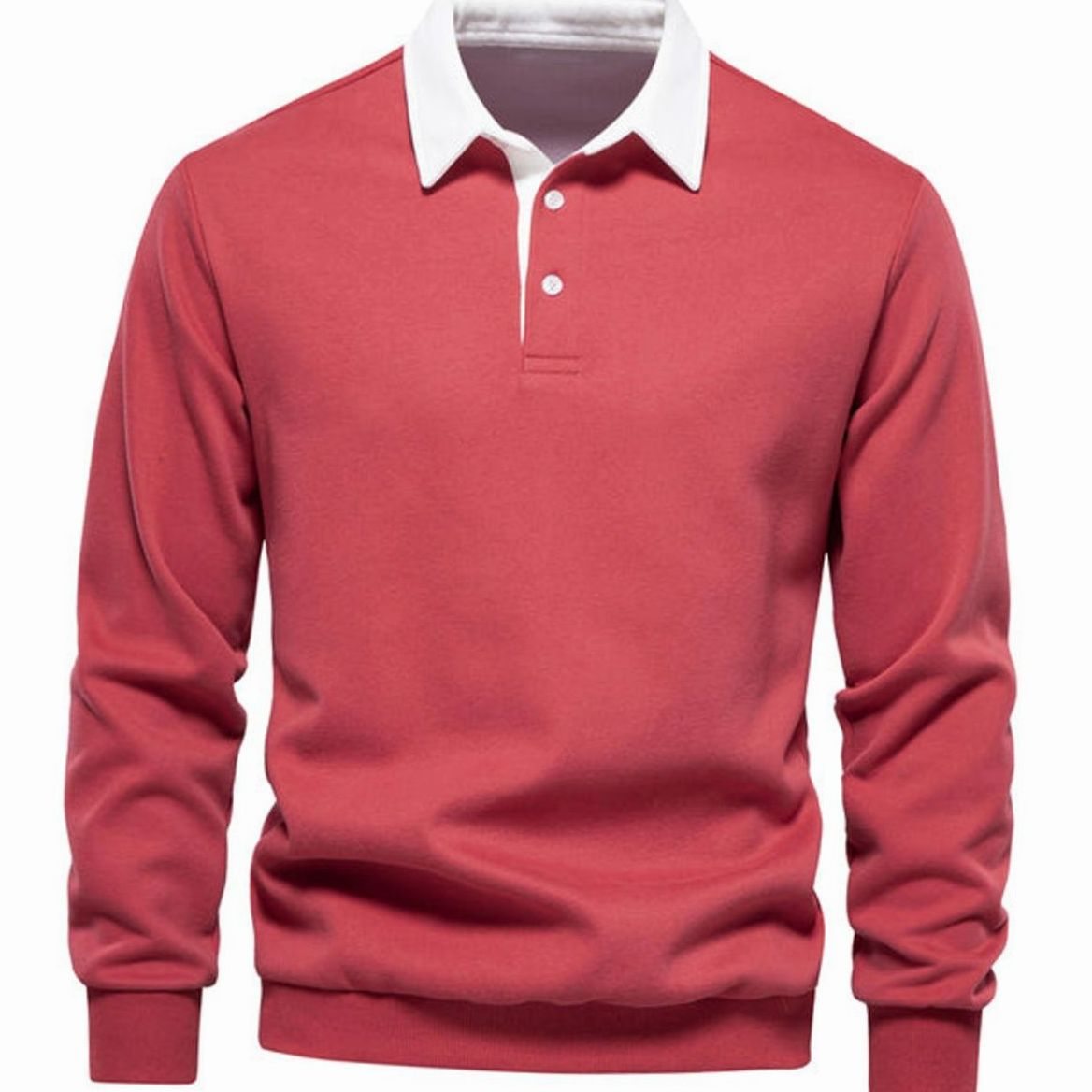 Men's Polo-Collar Knitted Jumper Ribbed-Cuff Winter Pullover