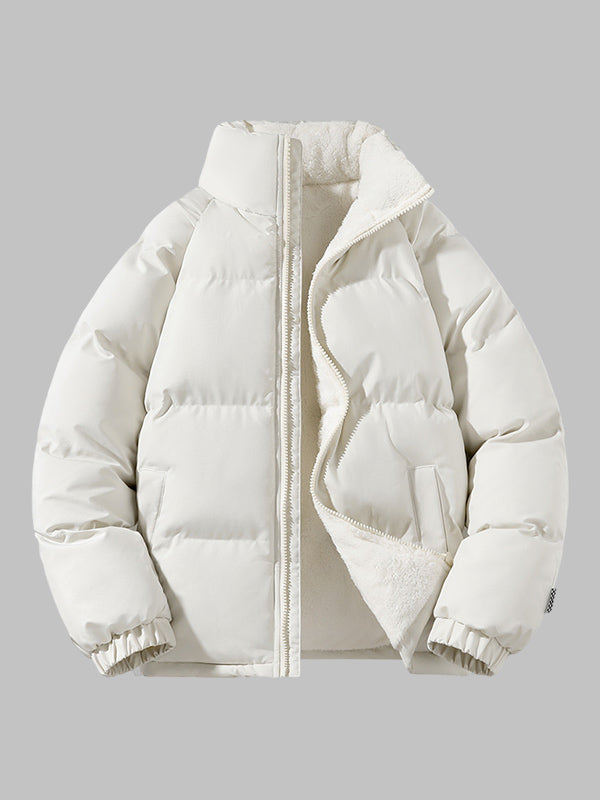 Men's Fleece-Lined Winter Puffer Jacket Stand Collar Relaxed-Fit