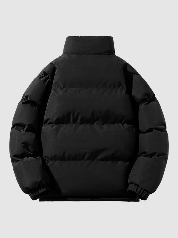 Men's Fleece-Lined Winter Puffer Jacket Stand Collar Relaxed-Fit