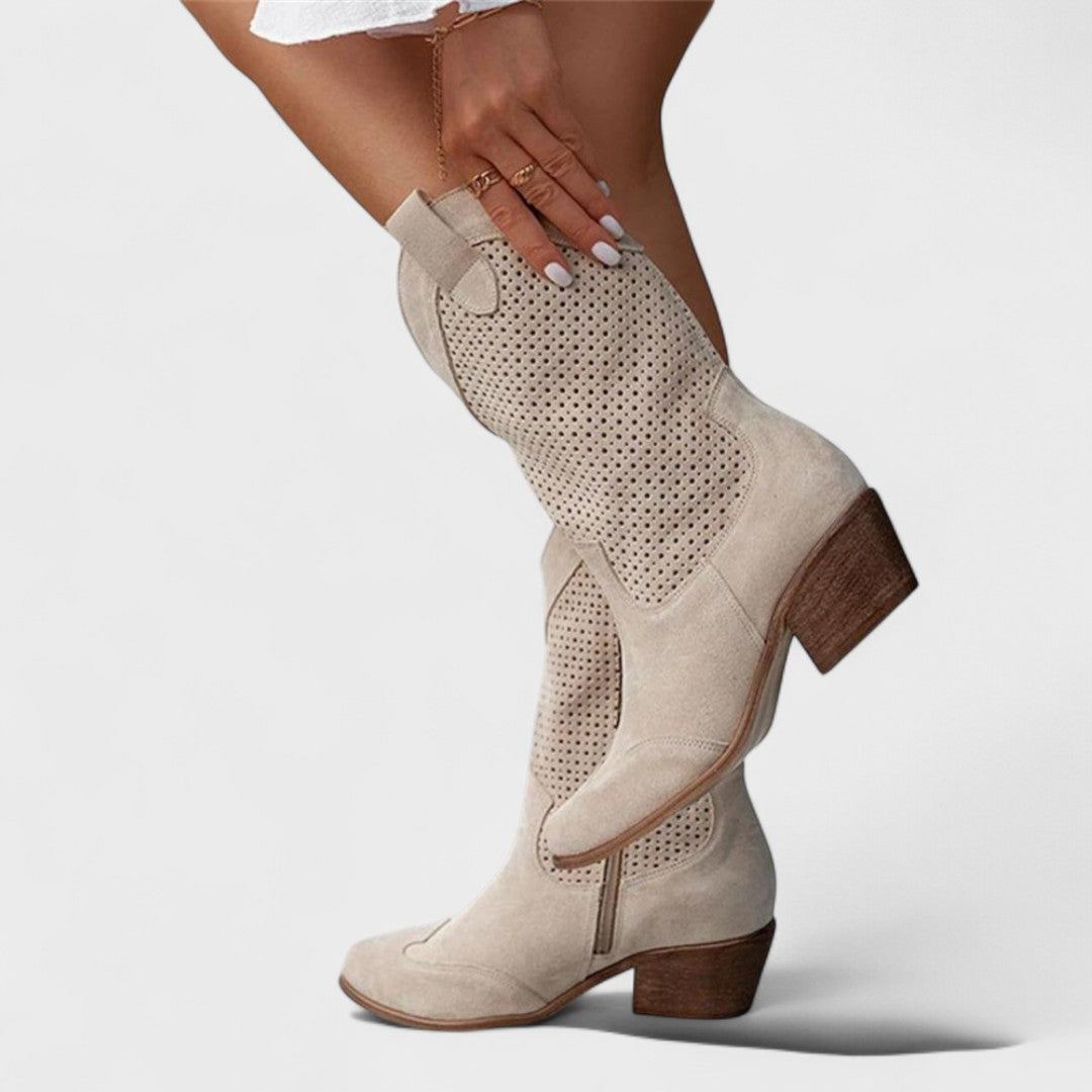 Women's Mid-Calf Suede Cowboy Boots Lightweight