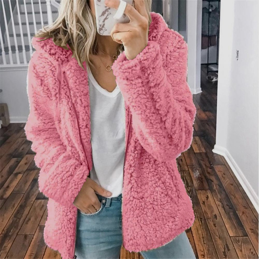 Women's Hooded Winter Teddy Jacket Relaxed-Fit