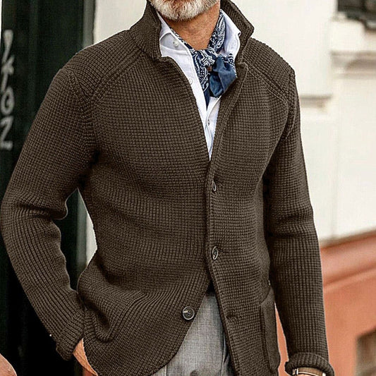 Men's Button-Up Waffle-Knit Cardigan Jacket