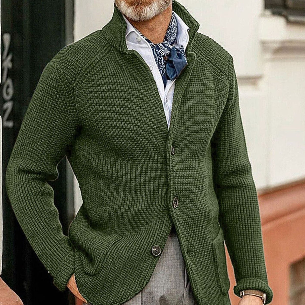 Men's Button-Up Waffle-Knit Cardigan Jacket