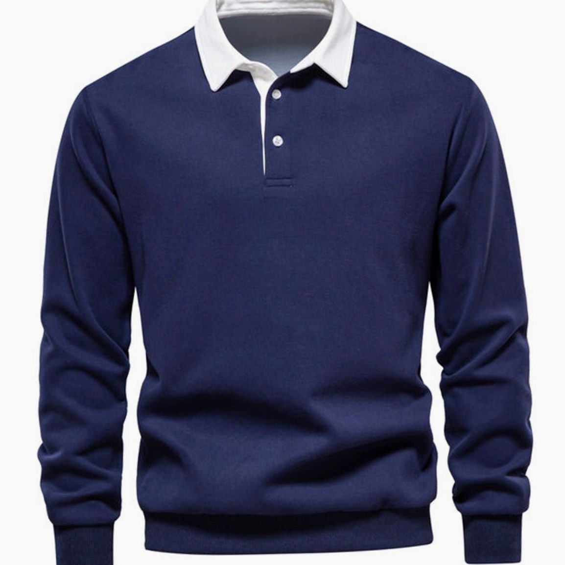 Men's Polo-Collar Knitted Jumper Ribbed-Cuff Winter Pullover